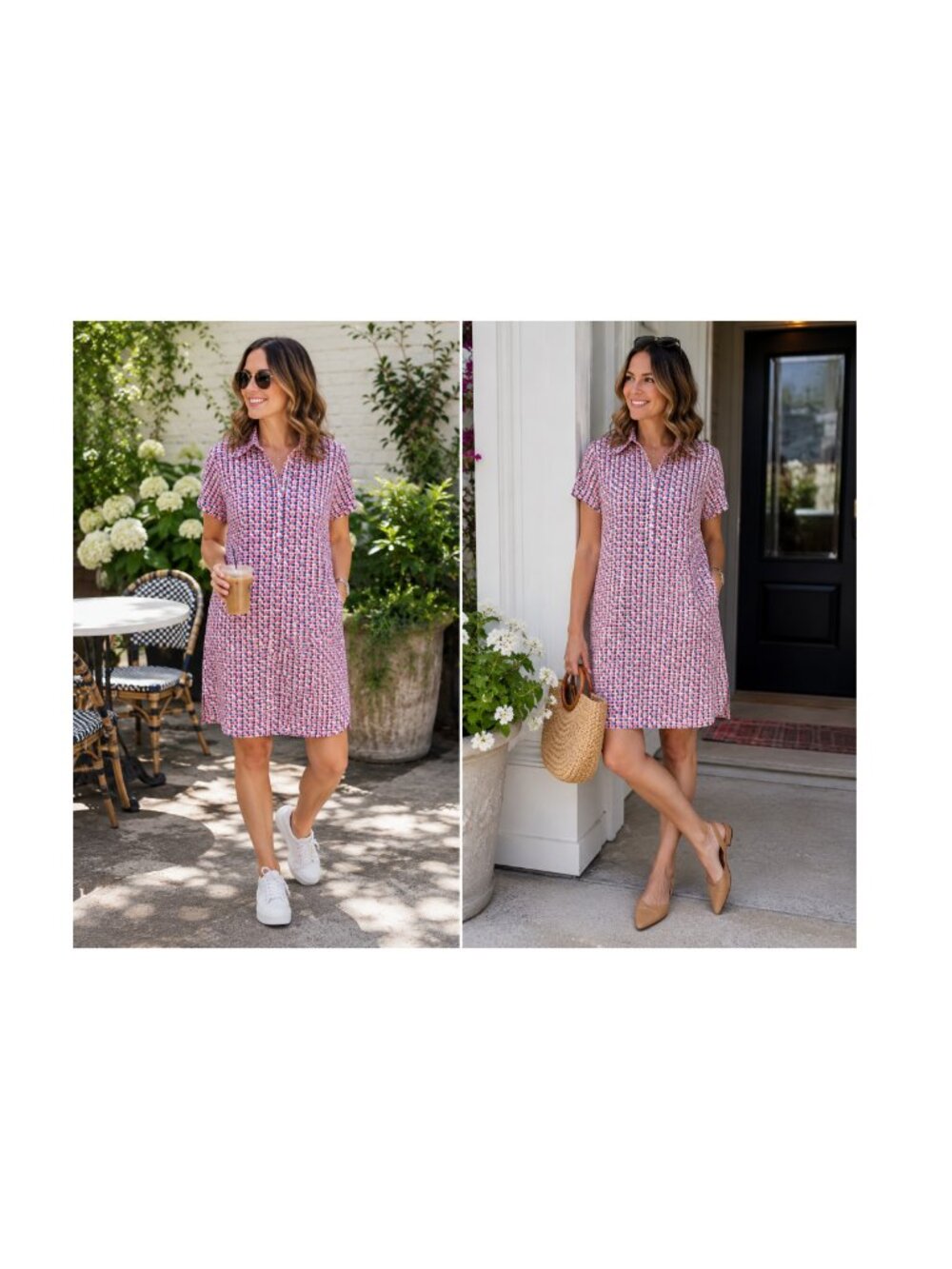 Joe Fresh Polka Dot Shirt Dress Size 8 Pink Blue White Short Sleeve Casual